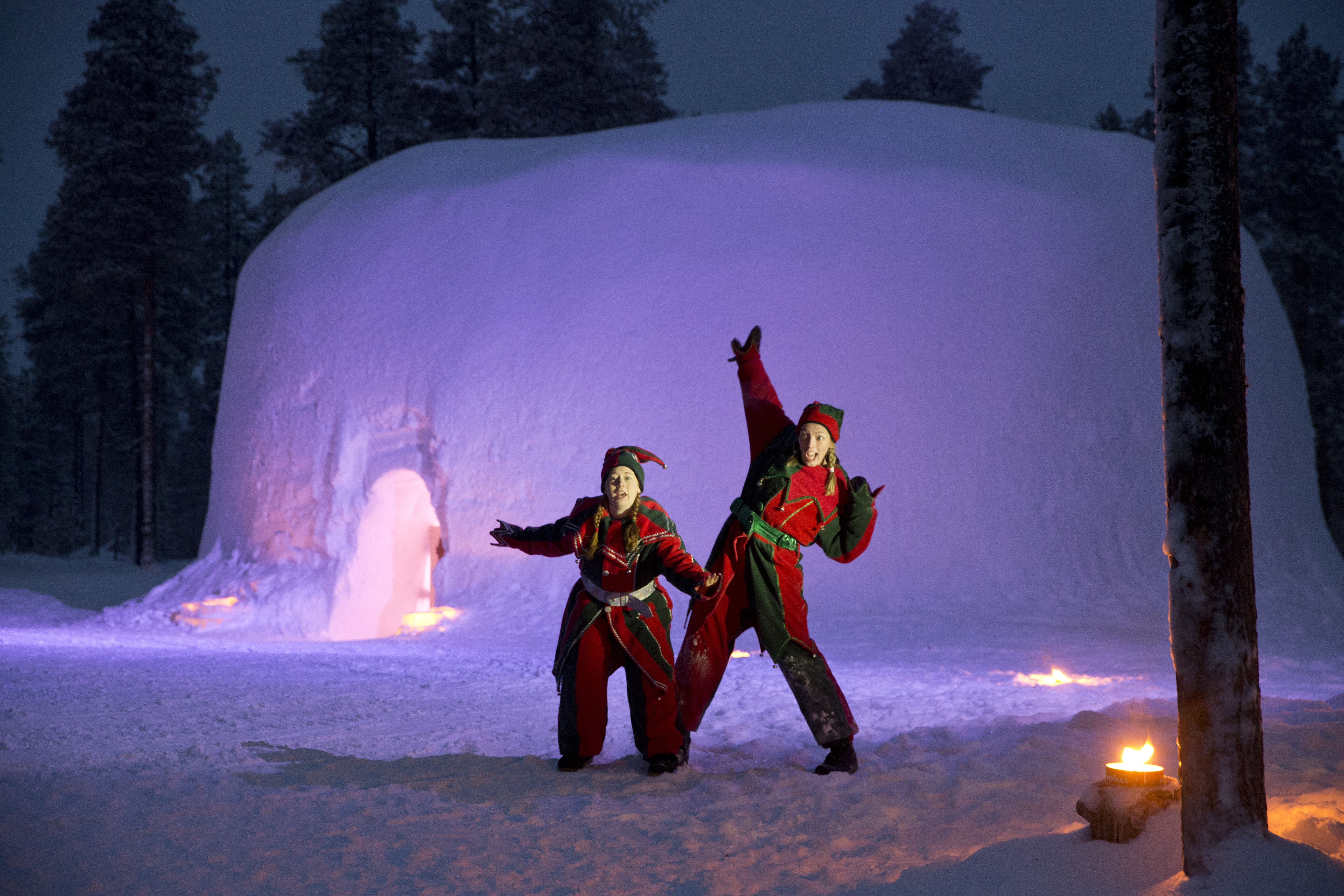 elves outside igloo